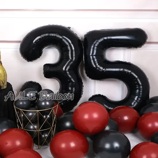 40 Inch Large 35 Balloon Numbers Black, Big Foil Number Balloons {2}