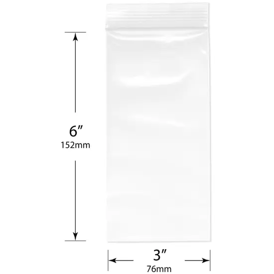 Plymor 3" x 6", 4 Mil Heavy Duty Zipper Reclosable Plastic Bags {3}