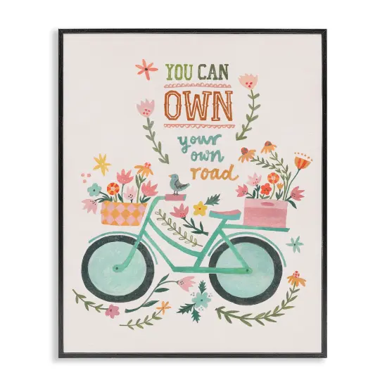 Stupell Industries Own Road Phrase with Bicycle Framed Giclee Wall Art Design by Irene Chan {1}