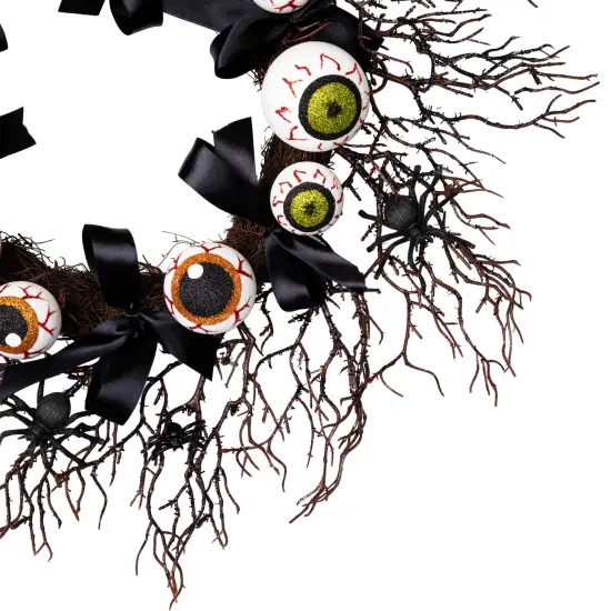 Northlight Eyeballs and Spiders Halloween Twig Wreath - 24" - Unlit Black {5}