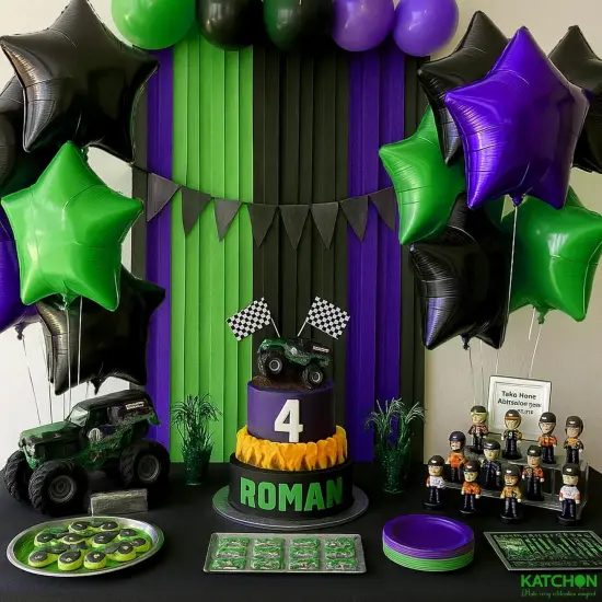 Purple Green and Black Star Balloons Foil(Purple, Green & Black) {6}