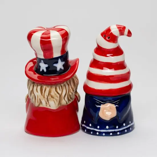 Ceramic Patriot Gnome Salt and Pepper Shakers, July 4th Decor, Independence Day Decor, Fairy Garden Decor, Patriotic Gift, Gnome Collector Gift {5}