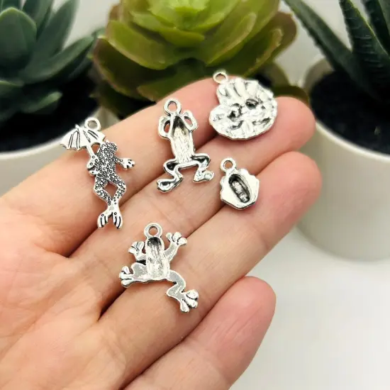100 Piece Antique Silver Frog Charms, 5 Styles {3}