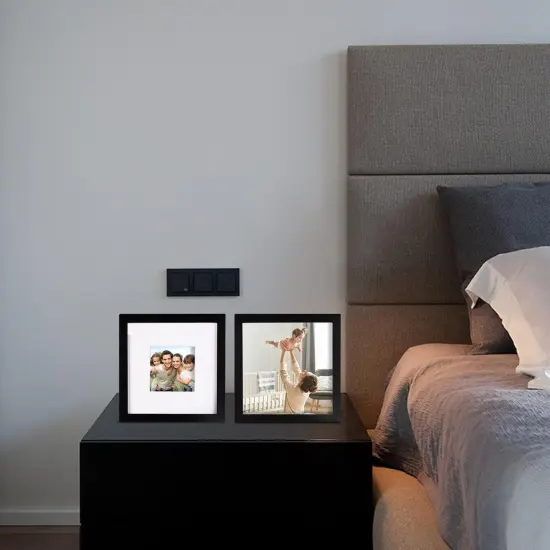 8x8 Picture Frames 4 PCS - Made of Solid Wood Covered by Plexiglass Display 4x4/6x6 with Mat or 8x8 without Mat, for Table Top Display and Wall Mounting Photo Frame Black {4}