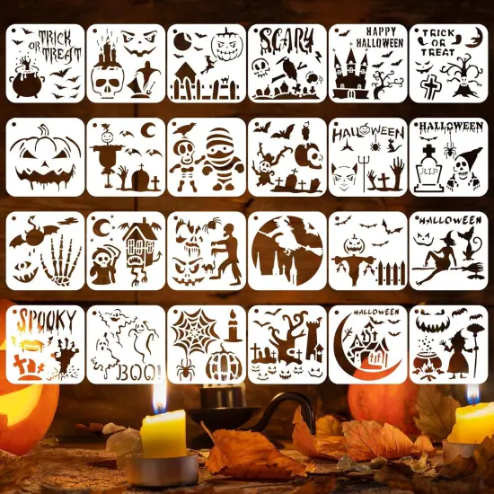 24 PCS Halloween Stencils for Painting Reusable Pumpkin Ghost(24pcs Halloween) {6}