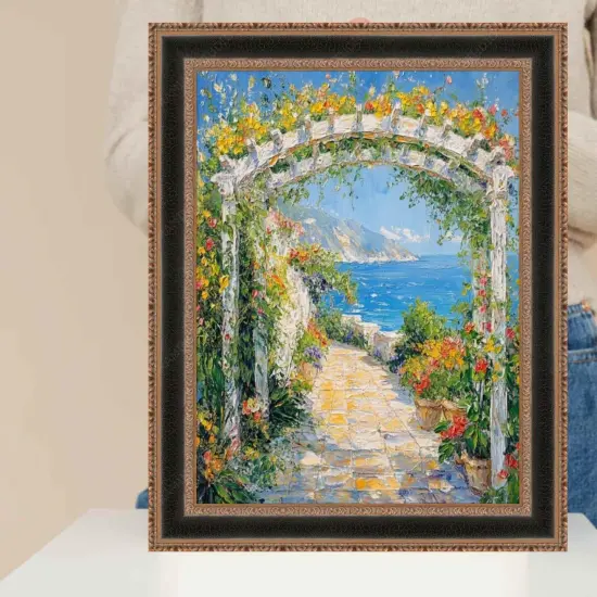 Antique Gold Black Leather Picture Frame 24x48 frame {7}