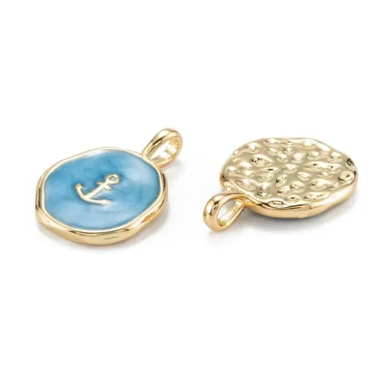 *5* 18x14mm 18k Gold Plated Blue Enamel Anchor Charms {5}