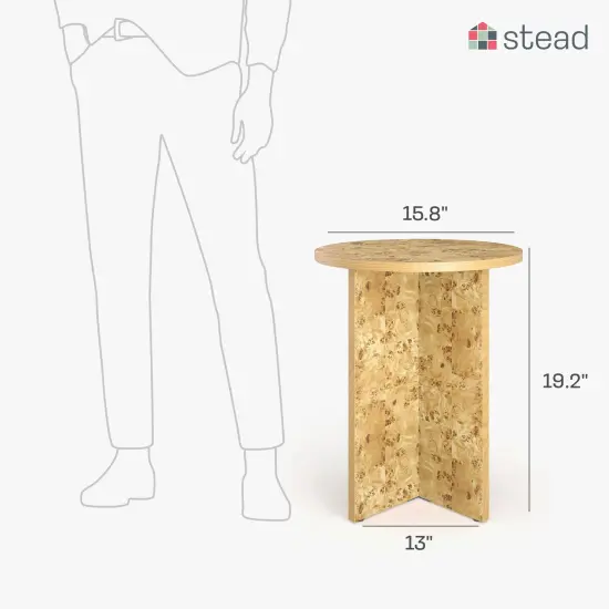 Round Burl Wood Side Table - Modern Home, Bedroom, and Living Room Furniture - Wooden Nightstand - 16 Inch End Desk - Small Wooden Accent Table - Solid Base and Wood Grain Veneer Finish (Burl) {2}