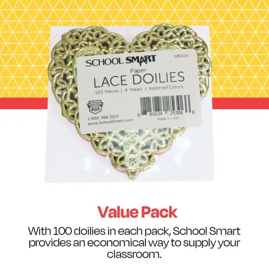 School Smart Paper Die-Cut Heart Lace Doily, 4 Inches, Assorted Color, Pack of 100 {3}