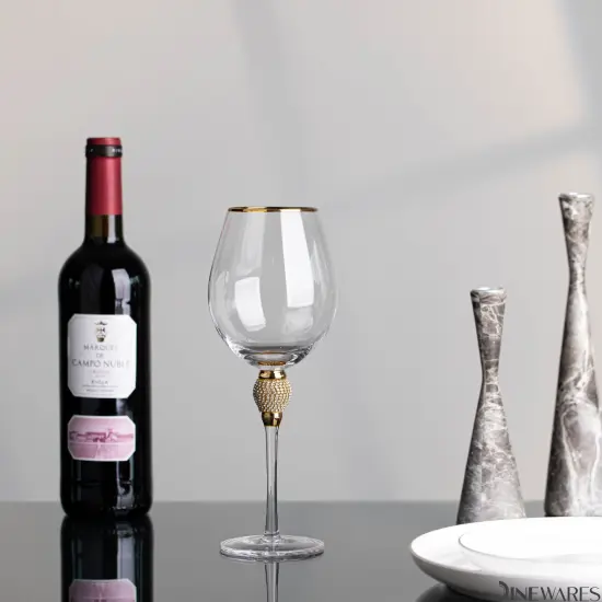 Rimmed Red Wine Glasses with Diamond Rhinestone Accent - 18 oz, 10 Inches Tall - Perfect Toasting Glasses for Bride and Groom, Great for Party, Wedding Anniversary and Special Occasion {12}