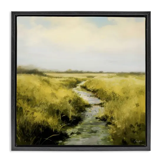 Stupell Industries Calming Horizon Stream Framed Floater Canvas Wall Art Design by Roozbeh Bahramali {1}