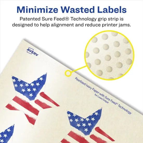 Avery Pearlized Ivory Star Labels with Sure Feed Technology, Print-to-the-Edge, 2-1/4" x 2-3/8" {4}