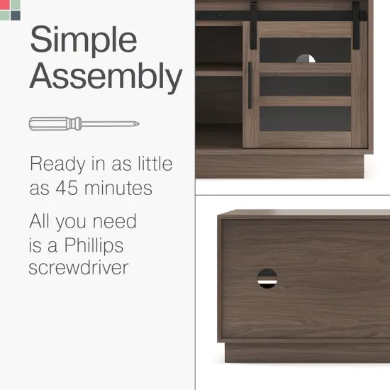 Stead Modern Farmhouse TV Stand, Media Console with Sliding Glass Doors, 58&rdquo; Entertainment Center with Storage, Barn Door TV Stand for Living Room and Bedrooms, Supports 32 to 65" TVs (Driftwood) {4}