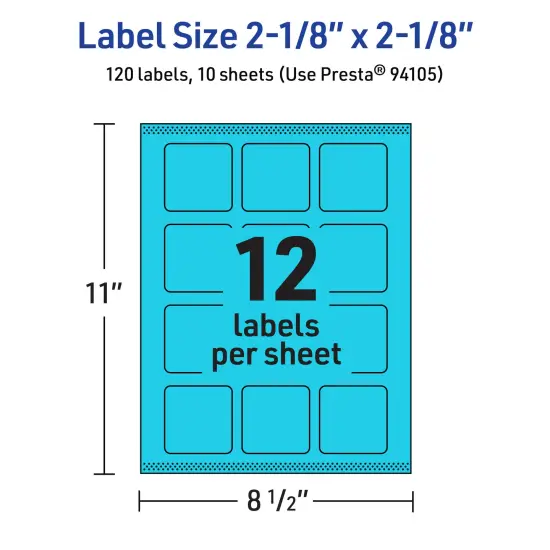 Avery Bright Blue Paper Labels, 2-1/8" x 2-1/8" Square {5}