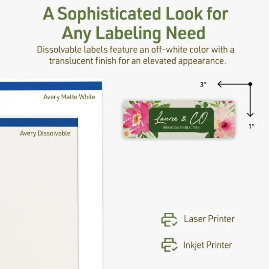 Avery Dissolvable Labels, 1" x 3" Rectangle {4}