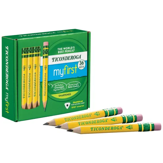 My First&reg; Short Wooden Pencils, Large Triangle Barrel, Sharpened, #2 HB Soft, With Eraser, Yellow, 36 Count {1}