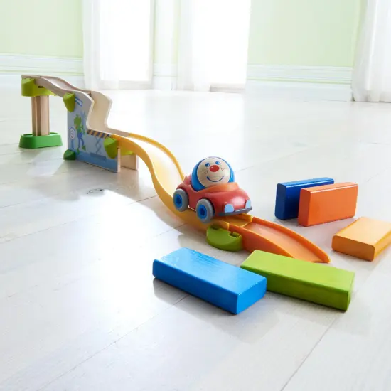 HABA Ball Run and Track Set with Car & Dominoes, 16 Piece Kullerb&uuml; Marble Runs and Building Sets for Kids 2 and up Multicolor {7}