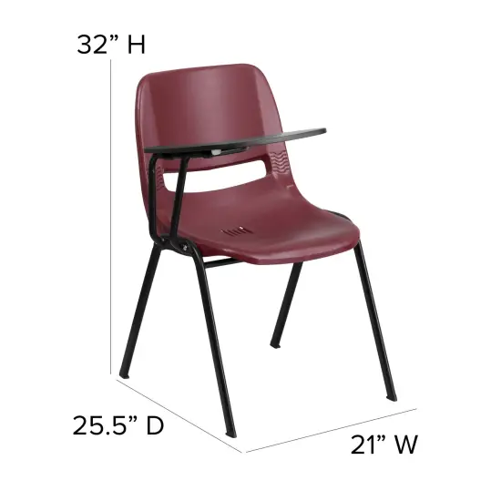 Emma and Oliver Ergonomic Shell Chair with Right Handed Flip-Up Tablet - Tablet Arm Desk Burgundy {4}