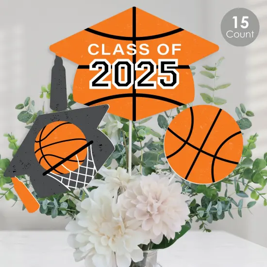 Big Dot of Happiness Grad Basketball - 2025 Graduation Party Centerpiece Sticks - Table Toppers - Set of 15 {1}