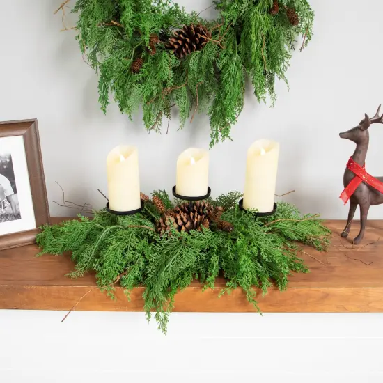 Northlight Pine Cone and Mixed Foliage Christmas Pillar Candle Holder - 30" Green {5}