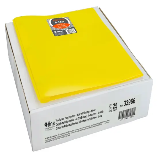 C-Line 2-Pocket Poly Portfolio with Prongs, Yellow, Pack of 25 {1}