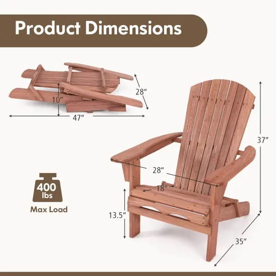 Costway Folding Adirondack Chair Set of 1/4 with High Backrest & Wide Armrests Wooden Brown {3}