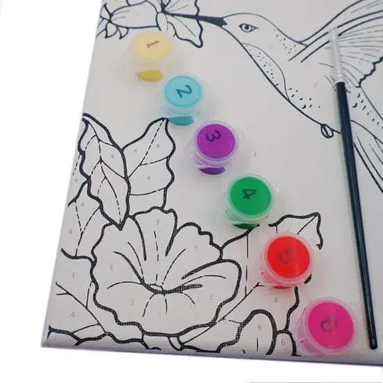 Angels Craft Paint by Number Canvas Set - Petal & Wing Hummingbird | Includes: 1 Pre-printed Canvas, 6 Acrylic Paint pots, 1 Artist Brush {3}