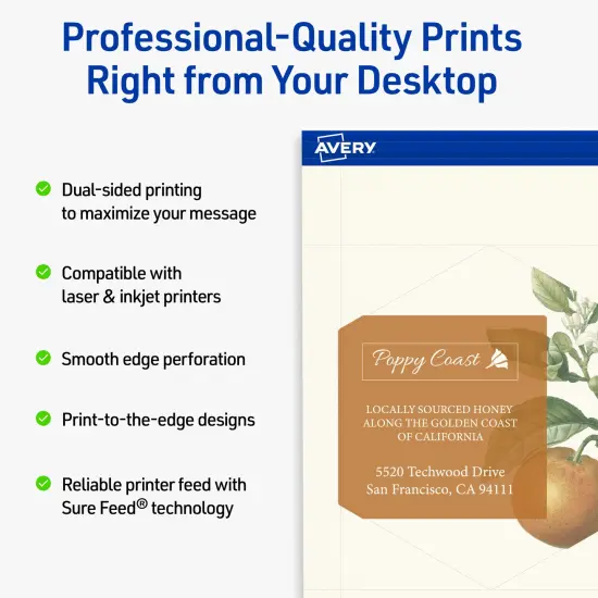 Avery Printable Hexagon Flat Cards, Sure Feed Technology, 3-1/2" x 4", Matte Ivory Cardstock, Print-to-The-Edge, Laser/Inkjet Printable, 40 Total {8}