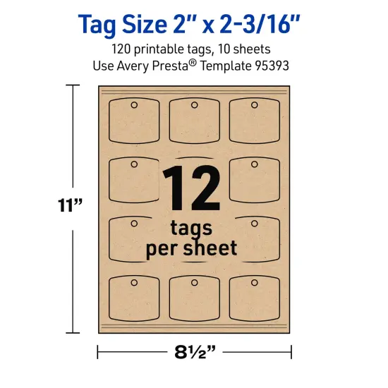 Avery Printable Arched Square Printable Tags, Sure Feed Technology, 2" x 2-3/16", Matte Kraft Brown Cardstock, Print-to-The-Edge, Laser/Inkjet Printable, 120 Total {11}