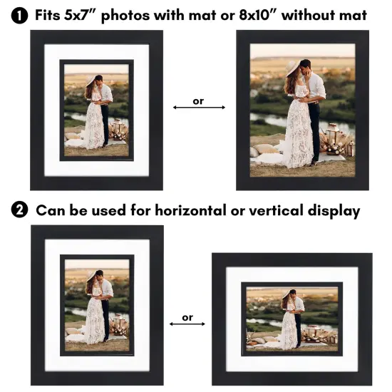 Americanflat 8x10 Picture Frame with Decorative Inner Mat Accent - Use as 5x7 photo frame with Mat or 8x10 frame without the Mat - Statement Frame with Shatter-Resistant Glass and Easel Stand {10}