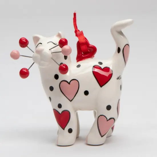 Ceramic Whisker Cat Ornament - Red And Pink Heart, Home D&eacute;cor, Gift for Her, Gift for Mom, Romantic Decor, Cat Lovers Gift, Pet Loss Gift {3}