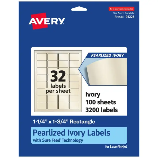 Avery Pearlized Ivory Rectangle Labels with Sure Feed Technology, 1.25" x 1.75" {1}