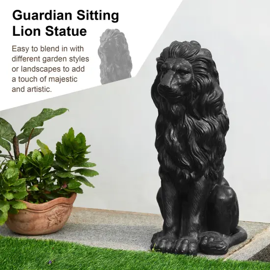 Set of 2 27.75"H Oversized MGO Guardian Sitting Lion Garden Statue 2pcs-27.75"H Black {10}