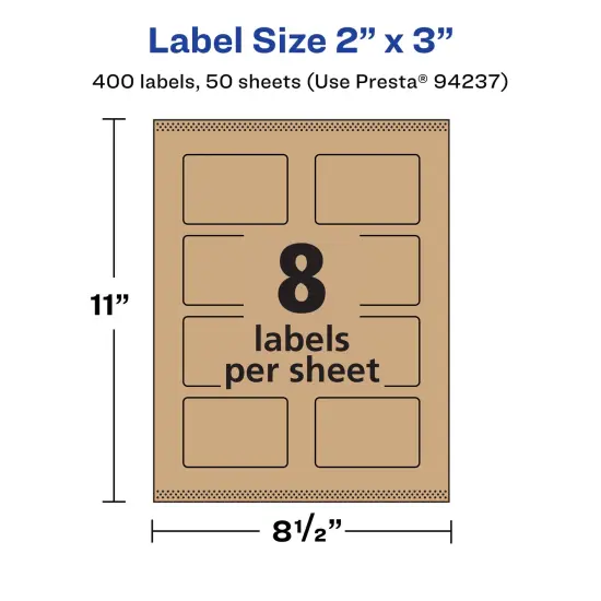 Avery Kraft Brown Rectangle Labels with Sure Feed, 2" x 3" {5}