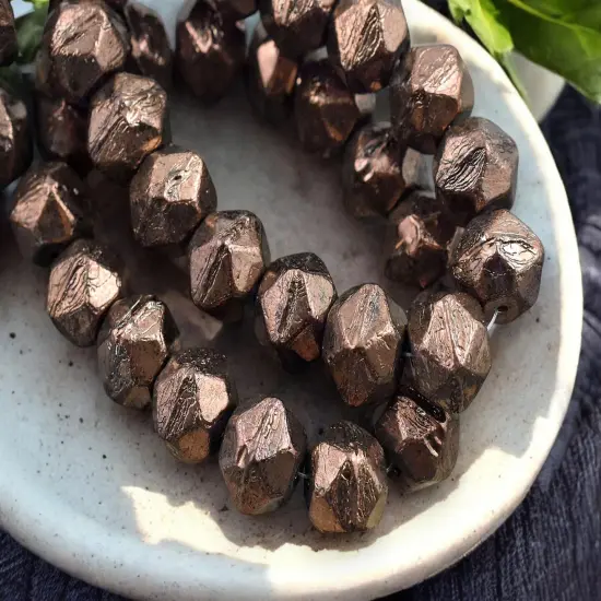 *15* 9x10mm Bronzed Purple Antique Cut Round Beads {2}