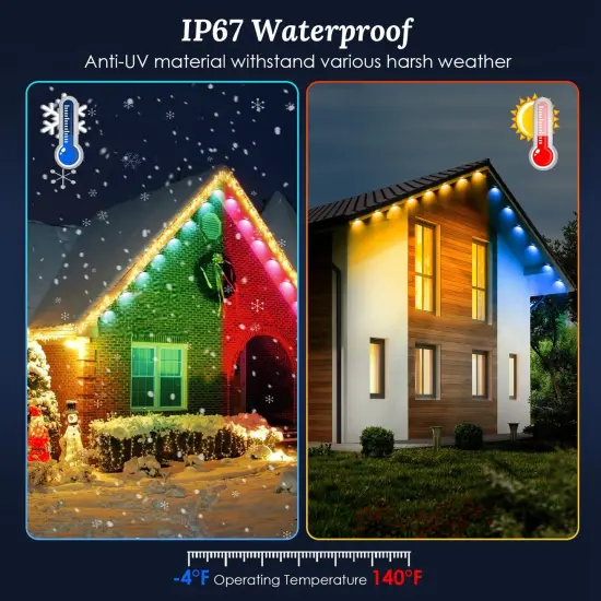 101FT Length Permanent Outdoor Lights With 72Pcs RGB Beads IP67 Waterproof Smart Eave Light For Halloween Christmas Daily House Lighting Works with Alexa Google Assistant {2}