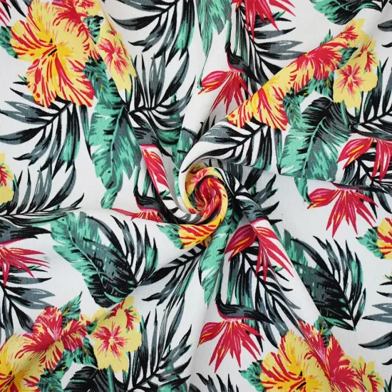 White-Yellow-Multi Floral Printed Rayon Crepe Faille Woven Fabric By the Yard {3}