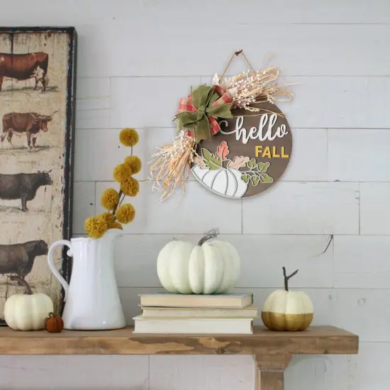 Hello Fall Door Sign Wreath with Burlap Bow(Coffee) {5}