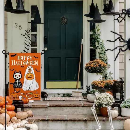 Halloween Ghost Dog Garden Yard Flag 12x18 Inch(Orange) {2}