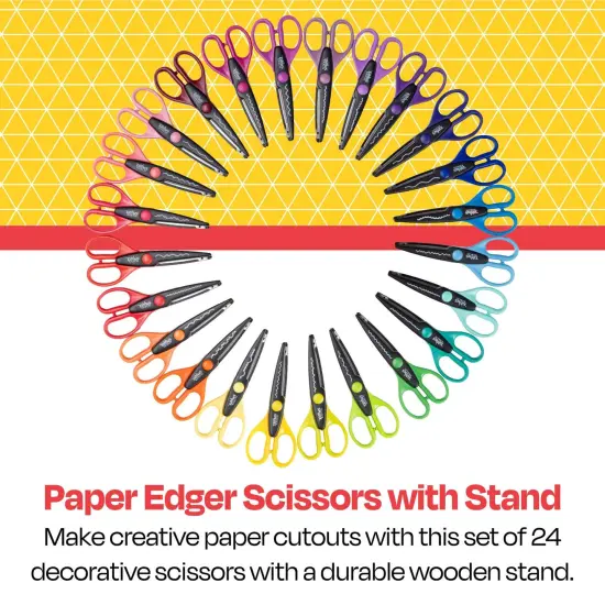 School Smart Paper Edger Scissor Set with Stand, Assorted Designs, Pack of 24 {6}