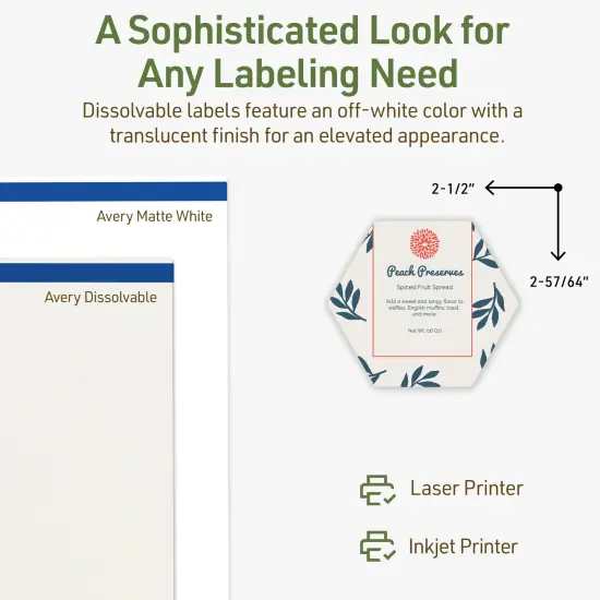 Avery Dissolvable Labels, 2-1/2" x 2-57/64" Hexagon {4}
