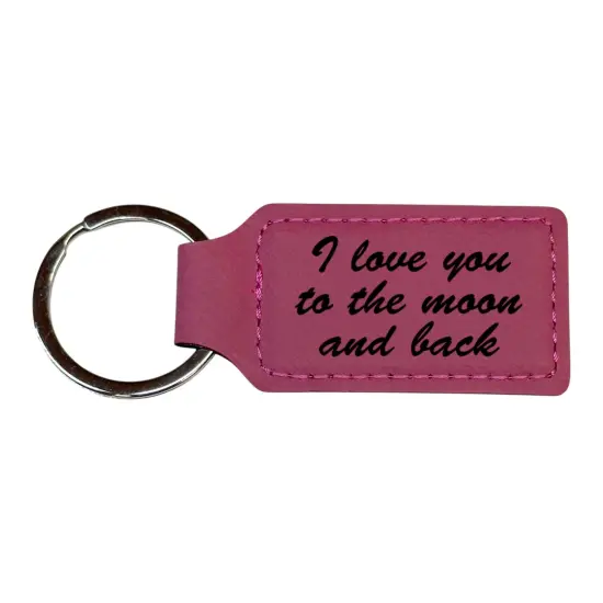 Keychain - Rectangle - I love you to the moon and back - Leather Pink/Black {1}