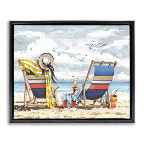 Stupell Industries Peaceful Beach Chairs Hangout Framed Floater Canvas Wall Art Design by John Rossini {1}