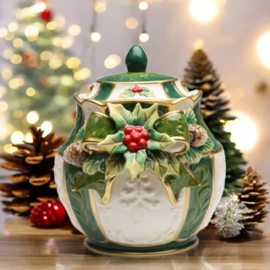 Ceramic Holly Candy Jar, Christmas Decor, Gift for Her {1}