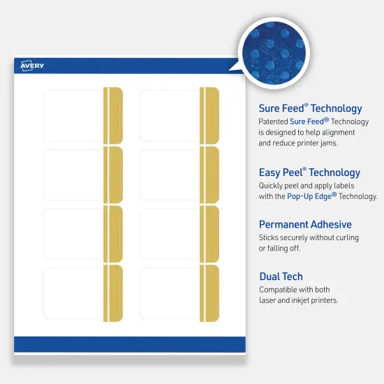 Avery Printable Rectangle Labels, Gold Double-Dipped Edge, 2" x 3", Matte White Rectangle Labels, Permanent, Laser/Inkjet, 80ct, Great for Product Labels {3}