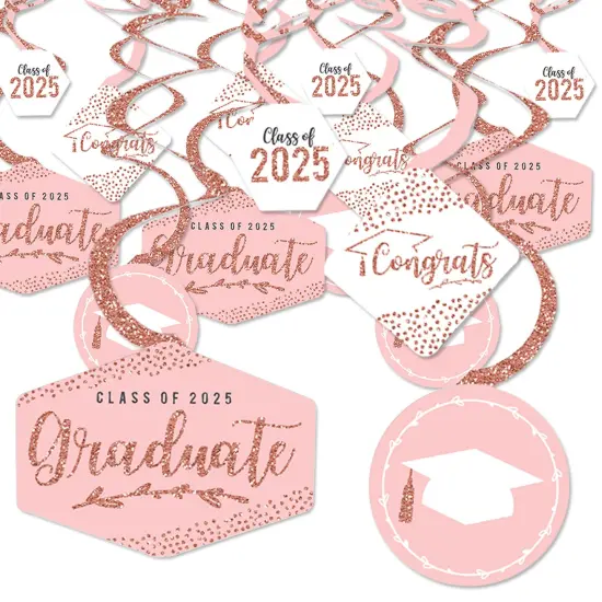 Big Dot of Happiness Rose Gold Graduation Class of 2025 Decorations Hanging Swirls - Set of 40 {1}