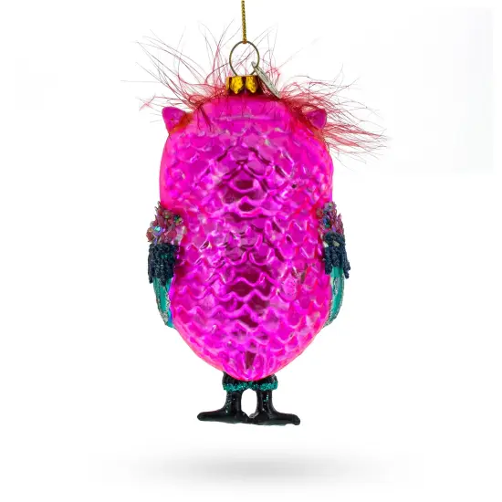 Vibrant Colorful Owl Glass Christmas Ornament {4}