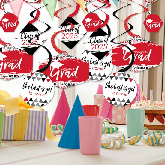 Big Dot of Happiness Red Graduation Class of 2025 Decorations Hanging Swirls - Set of 40 {3}
