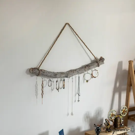 Uniquewise 19-inch Natural Decorative Jujube Wooden Log Hanging Farmhouse Wall Decor with 5 Hooks for Keys Hats and Wall Accessories - Perfect for Entryway Living Room Kitchen Hallways and Dining Area {3}