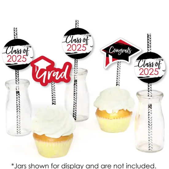 Big Dot of Happiness Red 2025 Graduation Paper Straw Decor - Party Striped Decorative Straws - Set of 24 {4}